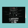 Card with a jar of flowers and stars, featuring the text 'The universe needs more people like you' on a black background.