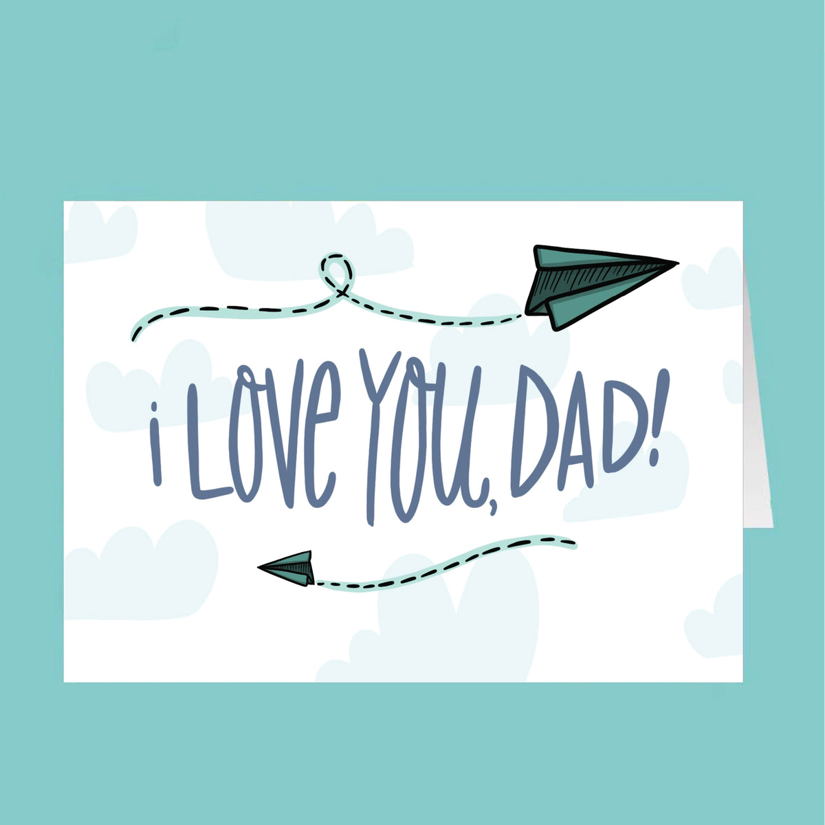 Card with 'I Love You, Dad!' text on a light blue background