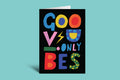 Colorful card with 'GOOD VIBES' text on a green background