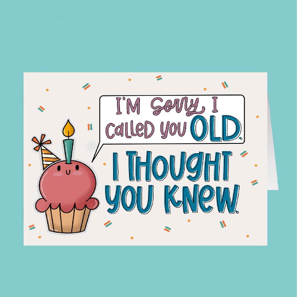 Birthday card with a cupcake and candle on a white background