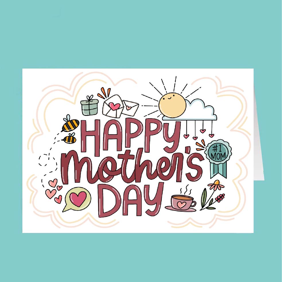 Mother's Day card with decorative elements on a teal background