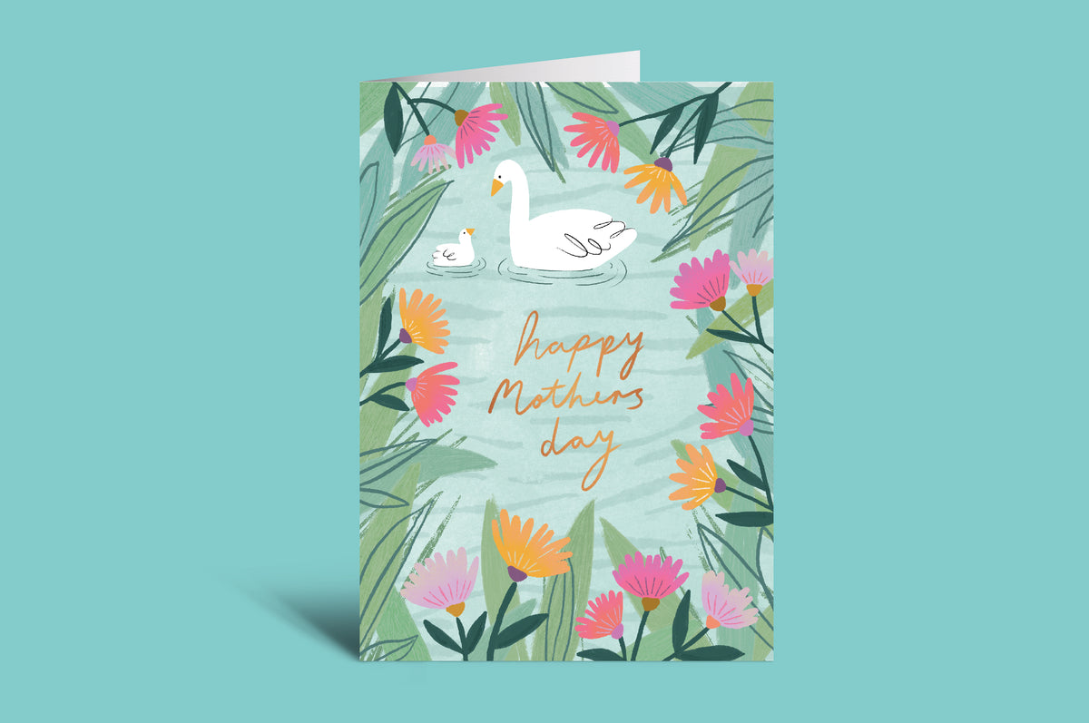 Greeting card with floral design and 'Happy Mother's Day' text on a green background