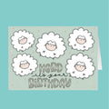 Card with cartoon sheep and 'Herd it's your Birthday' text on a light blue background