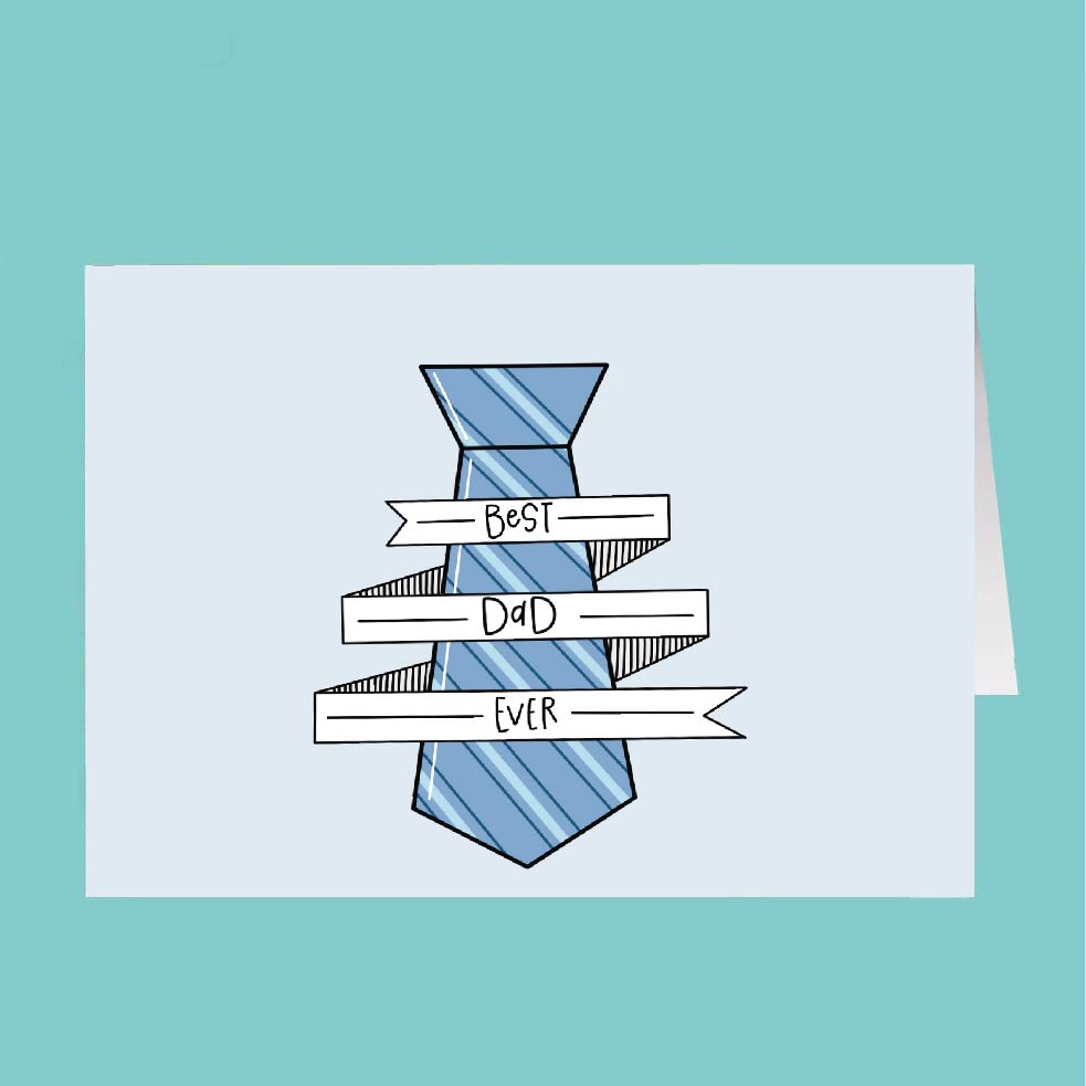 Card with a blue tie graphic and 'Best Dad Ever' text on a teal background