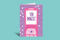 Greeting card with 'UR MAGIC' text on a purple background