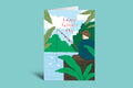 Fathers Day card with a fisherman illustration on a green background