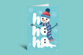 Greeting card with a snowman design on a teal background