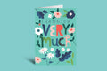 Card with floral design and 'Thank you very much' text on a green background