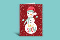 Christmas card with a snowman design on a red background
