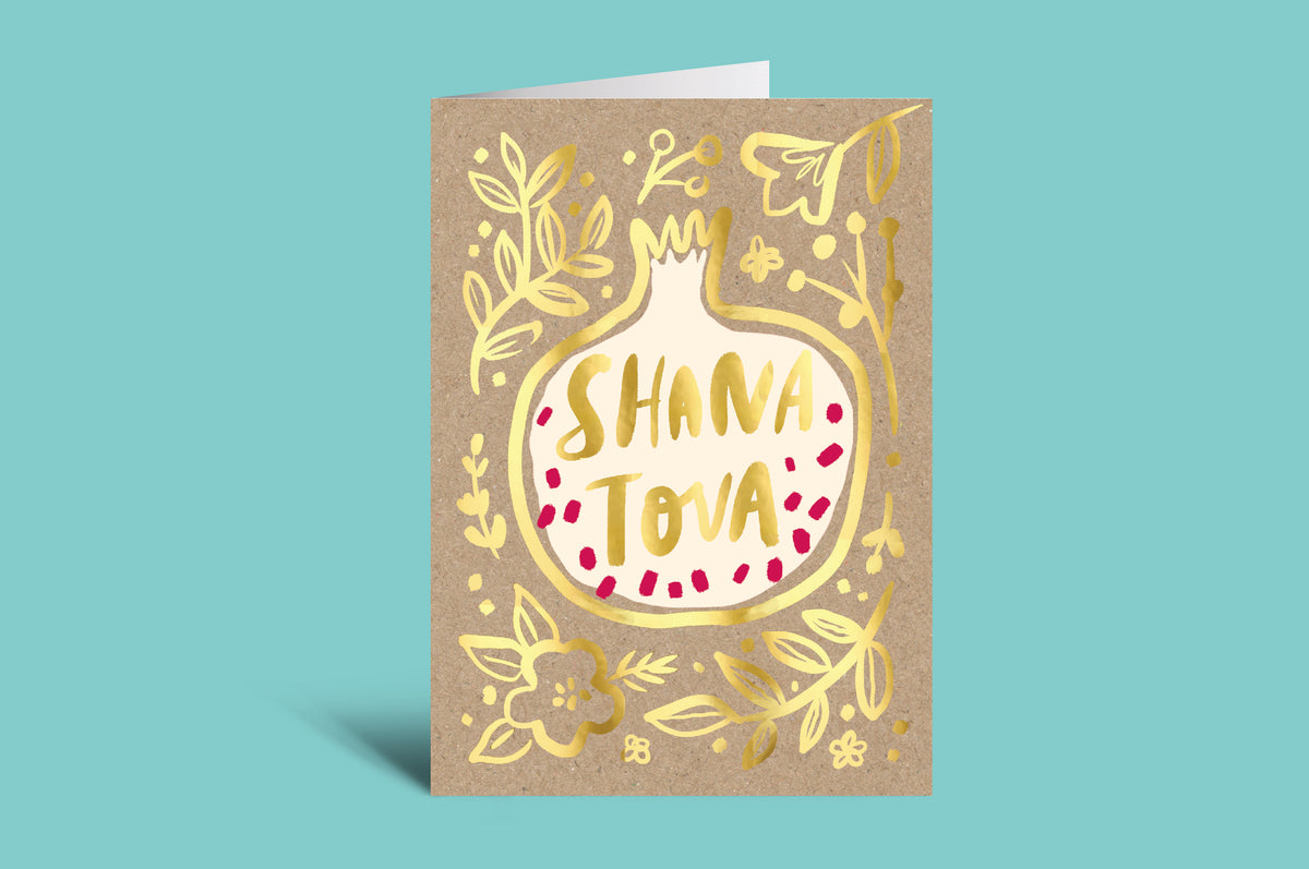 Greeting card with 'Shana Tova' text on a green background