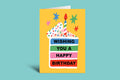 Colorful birthday card with a cake illustration and text on a green background