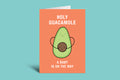 Card with avocado illustration and text on a green background