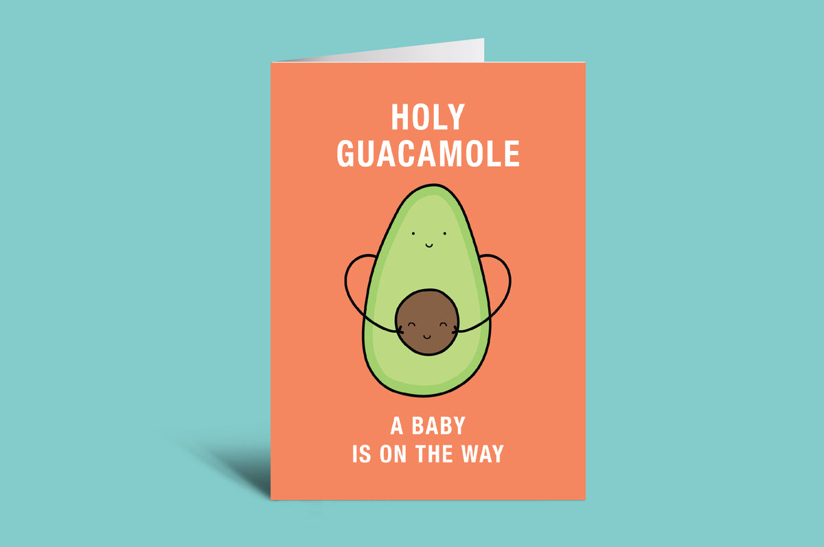 Card with avocado illustration and text on a green background