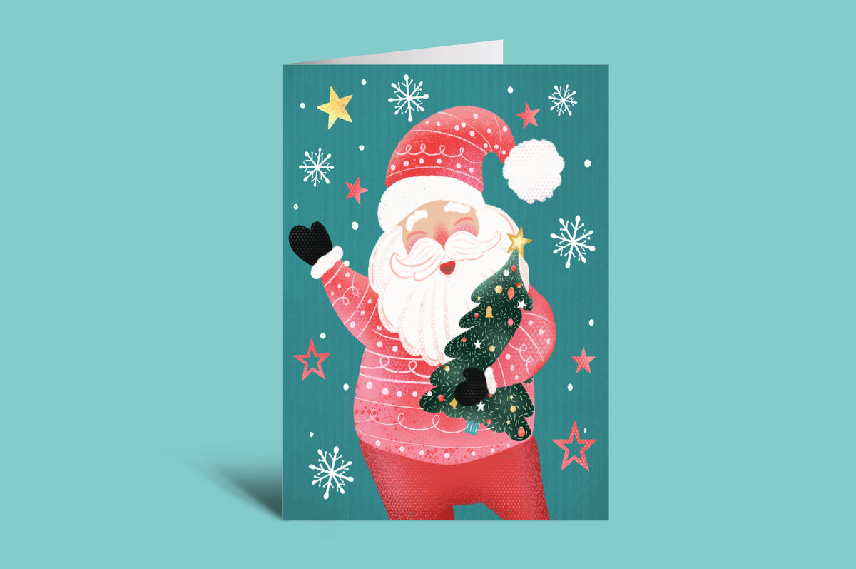 Greeting card with a cartoon character on a pink background