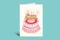 Birthday card with a cake illustration and 'Happy Birthday' text on a green background