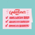 Valentine's Day card with humorous text on a pink background