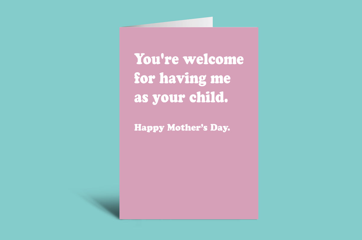 Purple card with humorous text on a green background