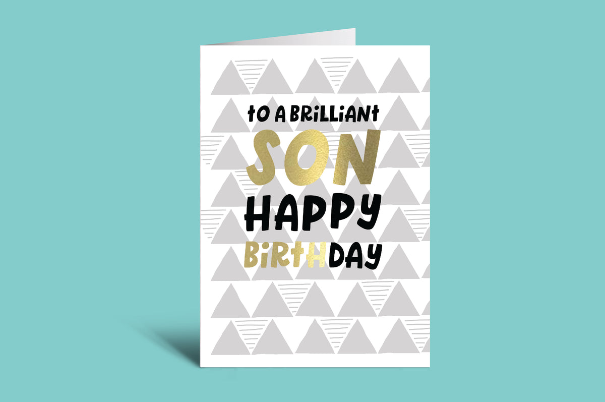 Birthday card for a son with geometric design on a green background