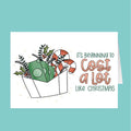 Card with Christmas-themed illustration and text on a teal background