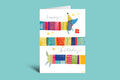Colorful birthday card with geometric patterns and a dog illustration on a green background