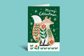 Christmas card with a fox design on a green background