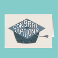 Graduation-themed card with 'Congratulations' text on a blue background