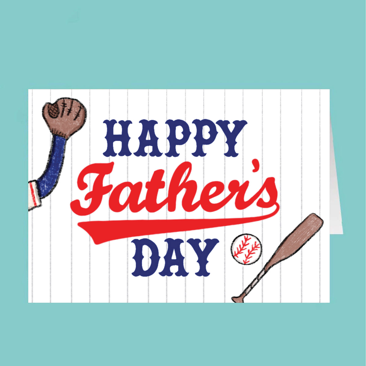 Father's Day card with a baseball theme on a teal background