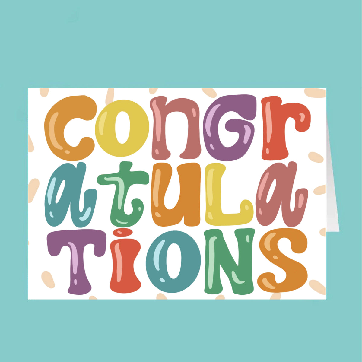 Colorful 'Congratulations' card on a teal background