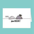 Cartoon cloud with a graduation cap and 'you ROCK!' text on a teal background