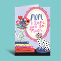 Colorful greeting card with a dog, flowers, and text on a light green background