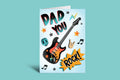 Greeting card with a guitar illustration and text on a green background