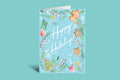 Christmas-themed greeting card with decorative elements on a green background