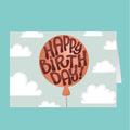 Happy Birthday balloon card with clouds on a blue background