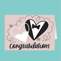 Card with heart design and 'Congratulations' text on a pink background
