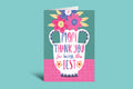 Colorful card with floral design and text on a green background