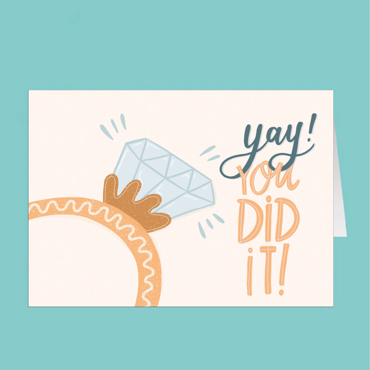 Card with a diamond and 'yay! You did it!' text on a teal background