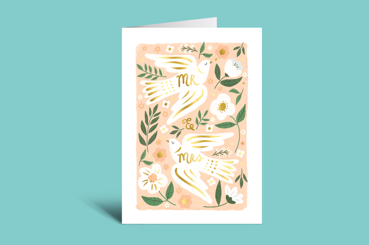 Greeting card with floral design and text on a green background
