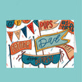 Colorful card with various 'Dad' and 'Pops' themed flags on a white background.