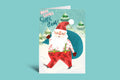 Christmas card with Santa Claus illustration on a green background